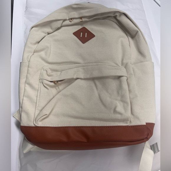 LOULU Large Canvas Tan Beige Backpack Vegan Leather NEW in Bag - Picture 2 of 9